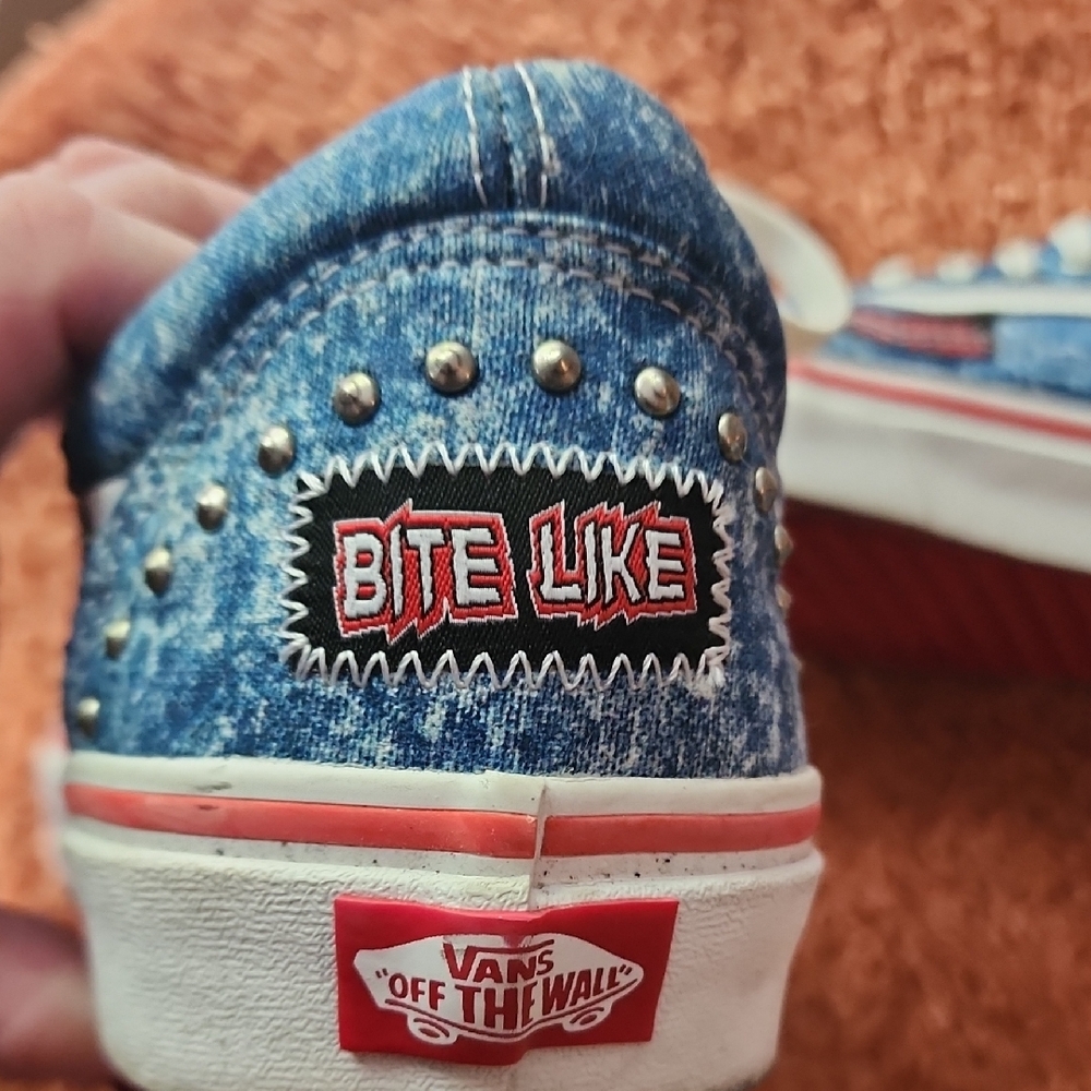 Vans Blue Acid Wash Men's Sneakers Cobra Kai Best Defense More Offense - Picture 11 of 14